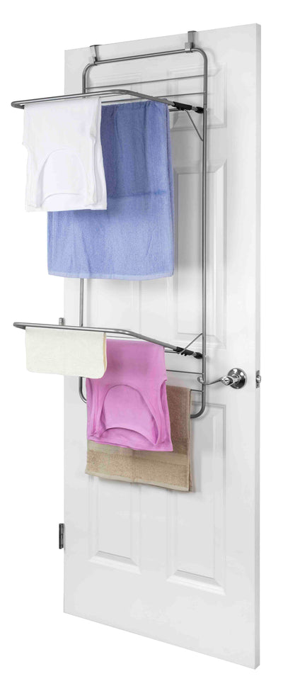 2 of 6:Home Basics Steel Over the Door Towel Dryer Rack, Grey 