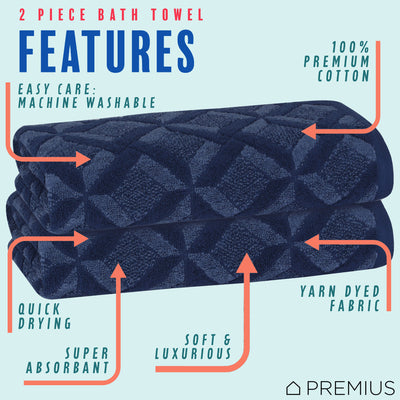 21 of 24:Serviette de bain PREMIUS Geo 100 % coton teint en fil, 27 x 54 pouces 