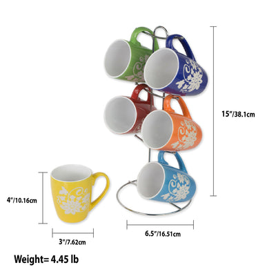 6 of 6:Home Basics Juego de tazas florales con soporte, 6 piezas, multicolor 