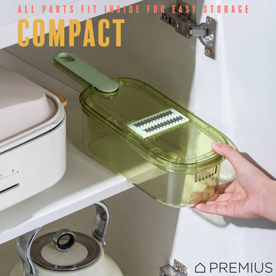 8 of 8:PREMIUS 6-In-1 Mandoline Slicer with Storage Bin and Handle, Green-Clear, 1.5 Quarts 
