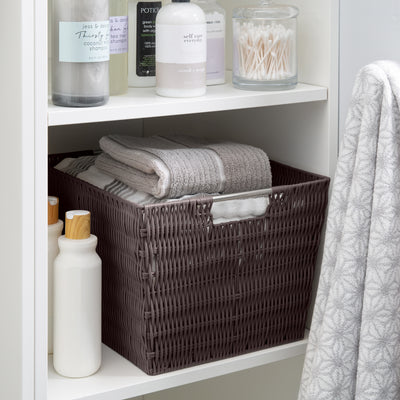 3 of 4:Simplify Large Rattan Storage Tote Basket in Chocolate 