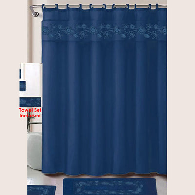 1 of 1:Louissa 18 Piece Embroidered Bath Rug with Towel Set, Navy Blue 