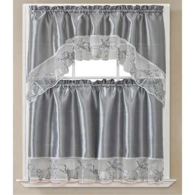3 of 4:Elephant Embroidered Kitchen Curtain Set, Swag 60x36, 30x36 Inches 
