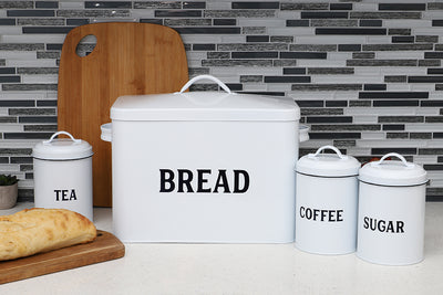 3 of 3:Rangement de comptoir en étain Home Basics Countryside, 4 pièces, blanc 
