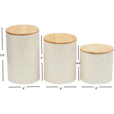 7 of 7:Ensemble de 3 boîtes en céramique Home Basics Cubix avec couvercle en bambou, blanc 