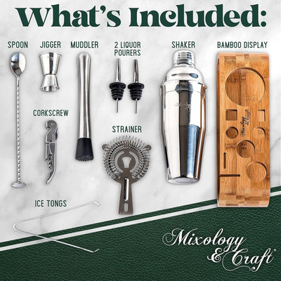 4 of 5:Mixology & Craft 10 Piece Bartender Kit Bar Tool Set with Bamboo Stand, Silver, 2.8 Ounces 