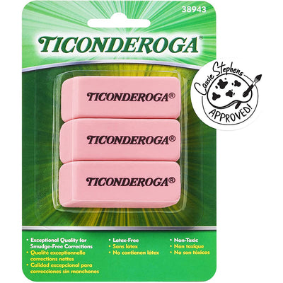 1 of 3:TICONDEROGA Pink Carnation Erasers, Wedge, Medium, Pink, 3 Count 