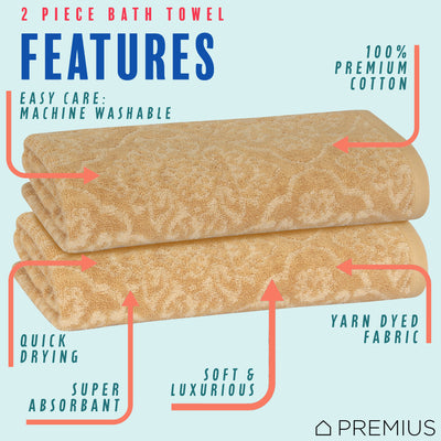 9 of 24:PREMIUS 2 Pack Damask 100% Cotton Yarn Dyed Bath Towel, 27x54 Inches 