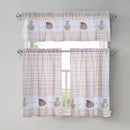 1 of 1:Coffee 3-Piece Plaid Embroidered Kitchen Curtain Set, Natural, 56x36 Inches 