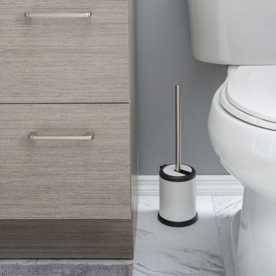 4 of 4:Bath Bliss Self Closing Lid Toilet Brush and Holder in White 