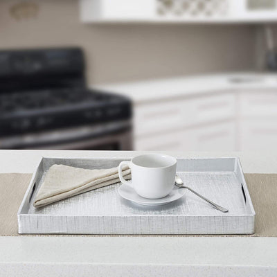 2 of 2:Home Basics Metallic Weave Serving Tray with Cut-Out Handles, Silver, 13x18 Inches 