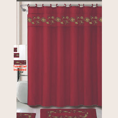 1 of 1:Louissa 18 Piece Embroidered Bath Rug with Towel Set, Burgundy 