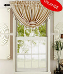 2 of 3:Panel de ventana texturizado Leah Jacquard y tratamientos de cenefa, beige 