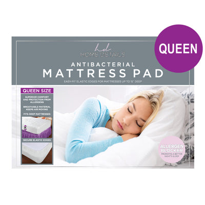 4 of 5:Home Details Antibacterial Easy-Fit Mattress Pad, Fits 15 Inches Deep, White 