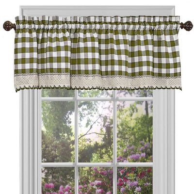 3 of 3:Buffalo Check Gingham cortina de cocina separada, salvia, 58 x 14 y 58 x 36 pulgadas 