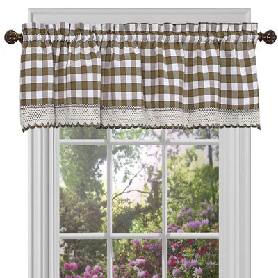 2 of 3:Buffalo Check Gingham Kitchen Curtain Separates, Taupe, 58x14 & 58x36 Inches 