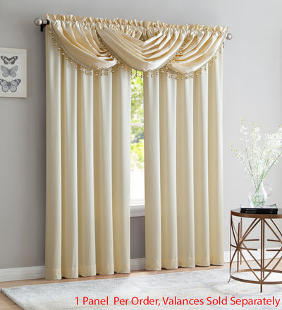 3 of 3:Bridget Crushed Satin Rod Pocket Panel and Waterfall Valance Window Treatments, Beige 