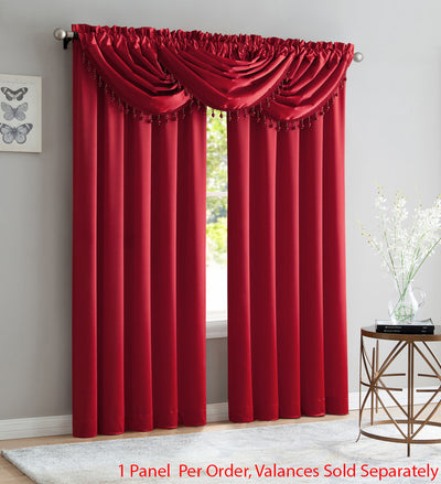 3 of 3:Bridget Crushed Satin Rod Pocket Panel and Waterfall Valance Window Treatments, Red 