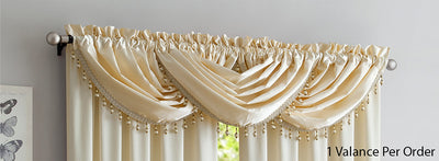 2 of 3:Bridget Crushed Satin Rod Pocket Panel and Waterfall Valance Window Treatments, Beige 