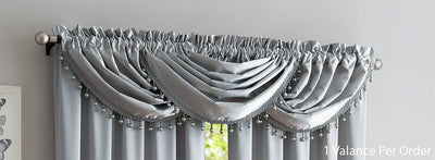 2 of 3:Bridget Crushed Satin Rod Pocket Panel and Waterfall Valance Window Treatments, Silver 