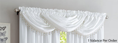 3 of 3:Rideaux de fenêtre Bridget en satin écrasé avec passe-tringle et cantonnière cascade, blanc 