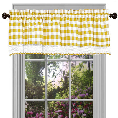 3 of 3:Buffalo Check Gingham Kitchen Curtain Separates, Yellow, 58x14 & 58x36 Inches 