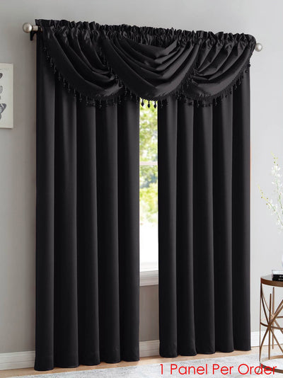 3 of 4:Bridget Crushed Satin Rod Pocket Panel and Waterfall Valance Window Treatments, Black 