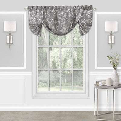 3 of 3:Charlotte Floral Design Rod Pocket Window Panel And Valance Treatments, Grey 