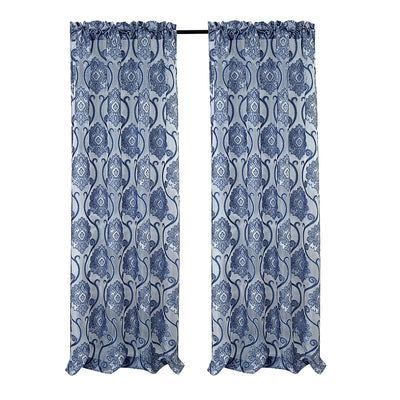 8 of 8:Milawi Jacquard Sheer Rod Pocket Panel And Valance Treatments, Navy 