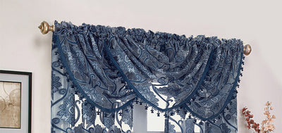 7 of 8:Milawi Jacquard Sheer Rod Pocket Panel And Valance Treatments, Navy 