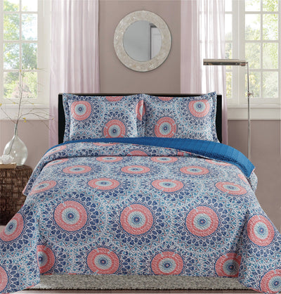 4 of 6:Premius Palace Aboriginal Printed Reversible Quilt Set, Blue 