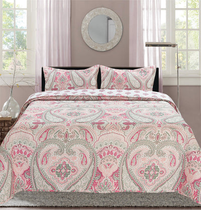 5 of 6:Premius Paisley Printed Reversible Quilt Set, Pink 