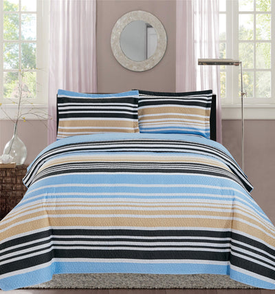 6 of 6:Juego de edredón reversible con estampado de rayas de Premius France, azul 