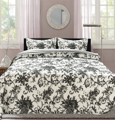 6 of 6:Premius Ruth Vintage Printed Reversible Quilt Set, Black 
