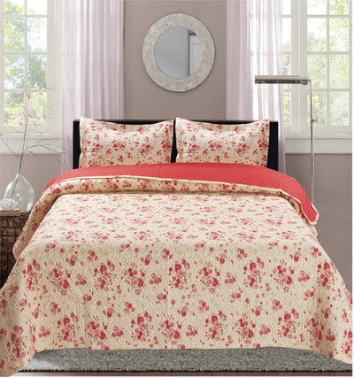 6 of 6:Premius Bryson Rose Printed Reversible Quilt Set, Red 