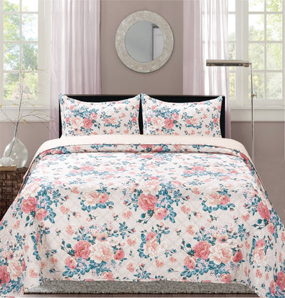 6 of 6:Premius Venezia Zinnia Flower Printed Reversible Quilt Set, Yellow 