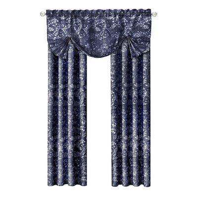 2 of 4:Charlotte Floral Design Panel de ventana con bolsillo para barra y tratamientos de cenefa, azul marino 