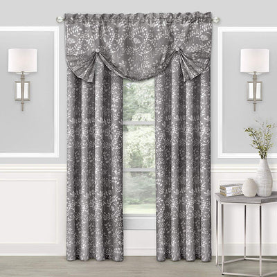 1 of 3:Charlotte Floral Design Rod Pocket Window Panel And Valance Treatments, Grey 