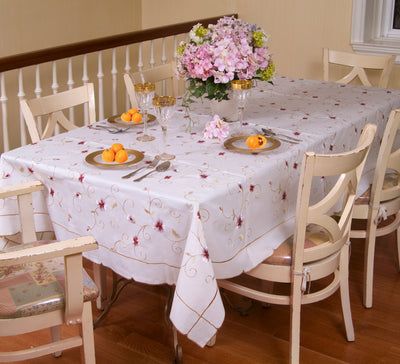 4 of 4:Ascott Flowers Embroidered Tablecloth, White 