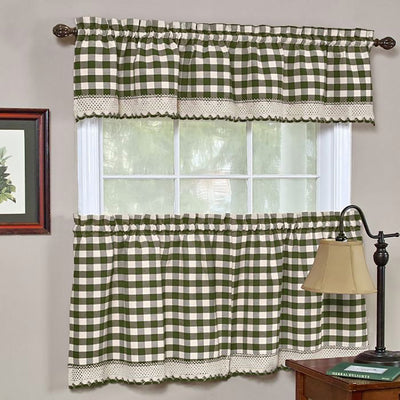 1 of 3:Buffalo Check Gingham cortina de cocina separada, salvia, 58 x 14 y 58 x 36 pulgadas 