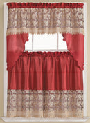 1 of 1:Juego de cortinas de cocina de macramé bordadas Freida, color burdeos, nivel 30 x 36, cenefa de 60 x 36 pulgadas 