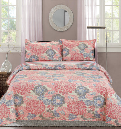 1 of 6:Premius Florence Floral Printed Reversible Quilt Set, Pink 