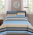 1 of 6:Juego de edredón reversible con estampado de rayas de Premius France, azul 