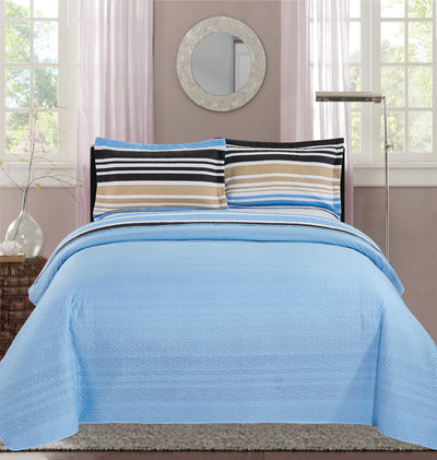 2 of 6:Juego de edredón reversible con estampado de rayas de Premius France, azul 