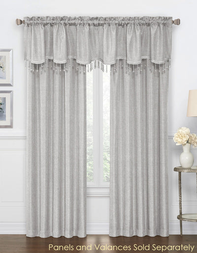 1 of 2:Gina Faux Canvas Metallic Rod Pocket Window Panel and Valance Treatments, Silver 