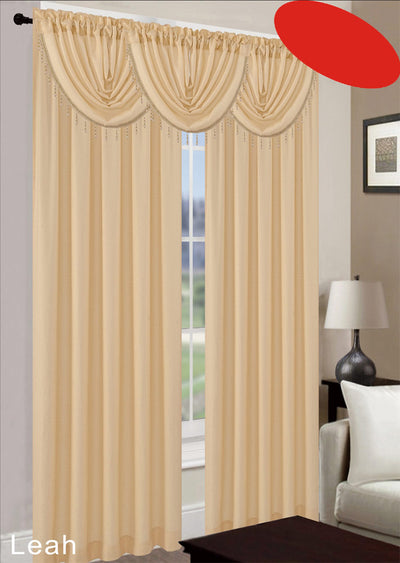 1 of 3:Panel de ventana texturizado Leah Jacquard y tratamientos de cenefa, beige 