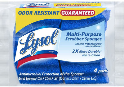 1 of 3:Éponge à récurer multi-usages durable Lysol, paquet de 4, bleue 