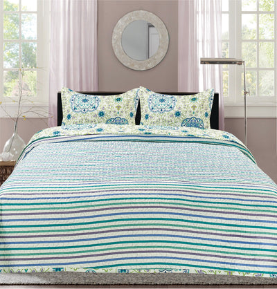 2 of 6:Premius Mary Damask Printed Reversible Quilt Set, Green 