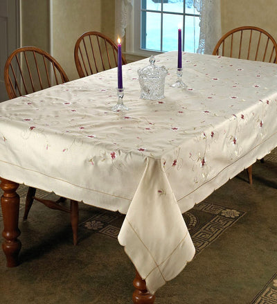 1 of 2:Ascott Flowers Embroidered Tablecloth, Ivory 