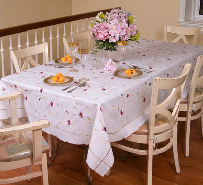 1 of 4:Ascott Flowers Embroidered Tablecloth, White 